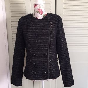 Cache Black Silver Textured Zip Jacket